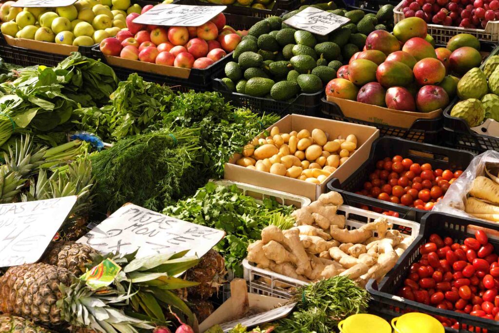 fresh vegetables fruit market stall