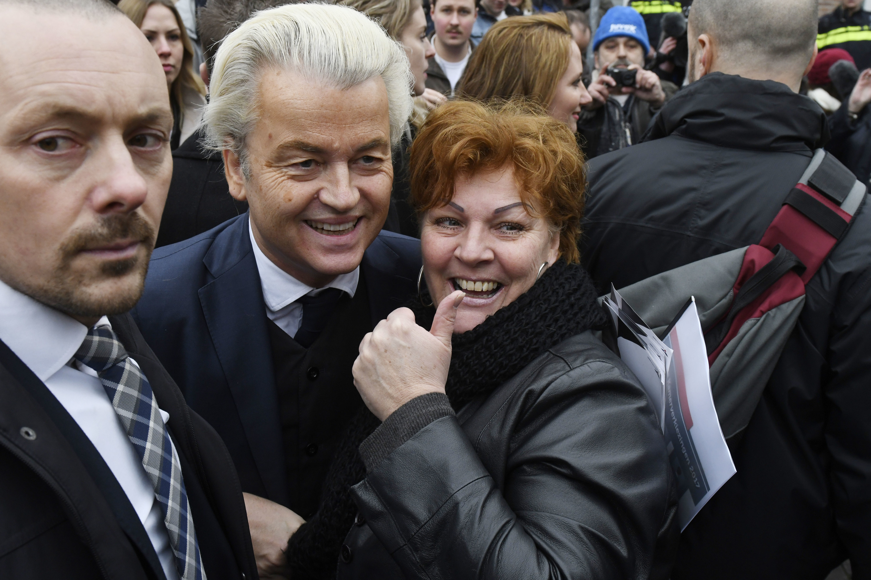 Op de foto met Geert Wilders in Spijkenisse, tijdens de aftrap van de campagne van PVV (18 feb 2017). – © Peter Hilz / HH