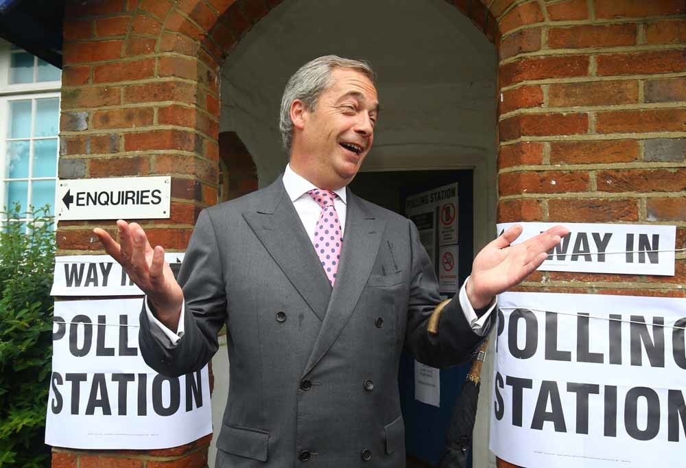 Ukip-leder Nigel Farage, aanjager van de Brexit en een goede bekende van Robert Mercer en Steve Bannon. – © Gareth Fuller