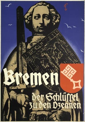 Affiche uit 1935: ‘Bremen, de sleutel tot de oceanen’. – © Deutsches Schiffahrtmuseum Bremerhaven
