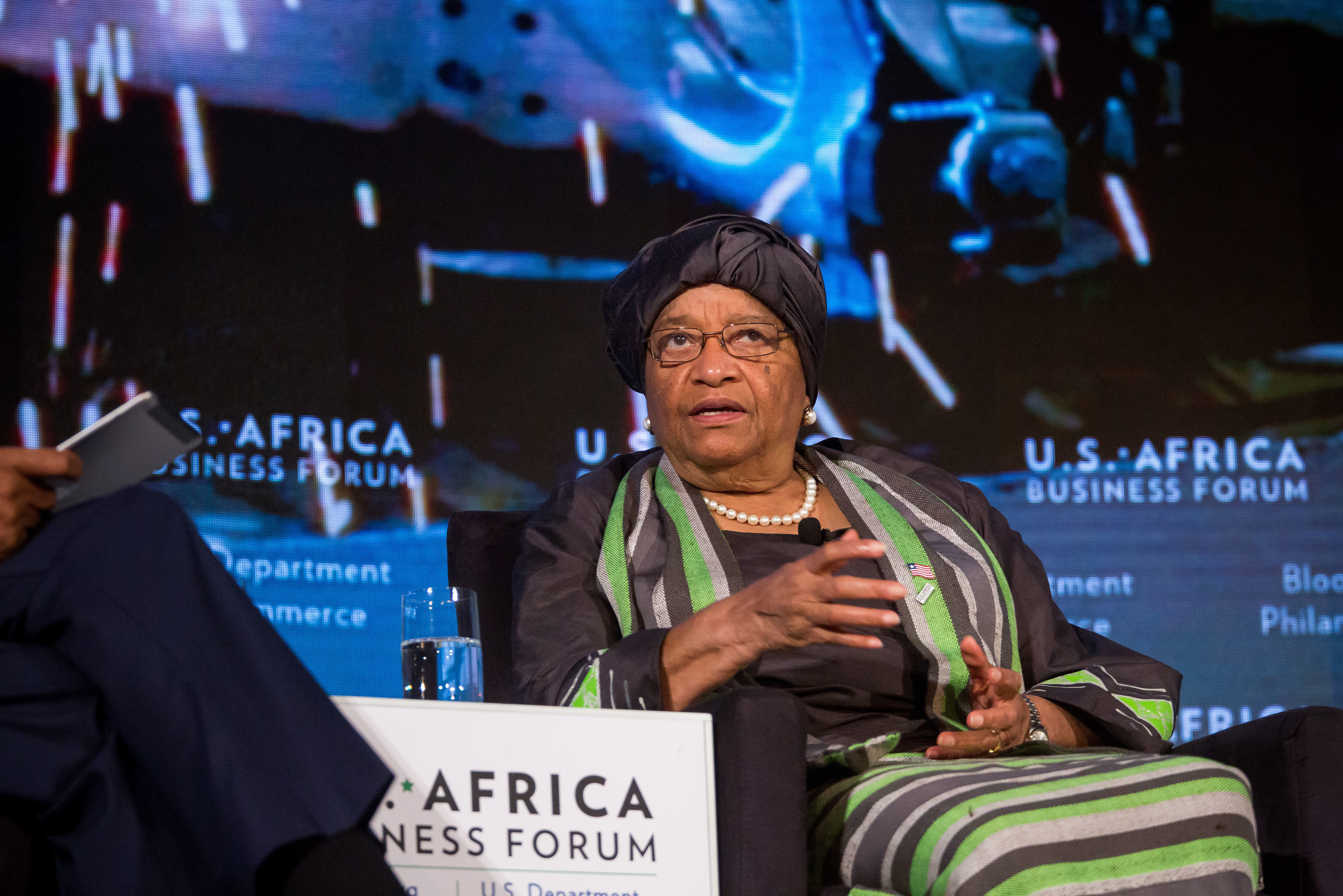 Ellen Johnson Sirleaf tijdens het U.S.-Africa Business Forum in New York, 2016. – © Michael Nagle / Bloomberg via Getty Images