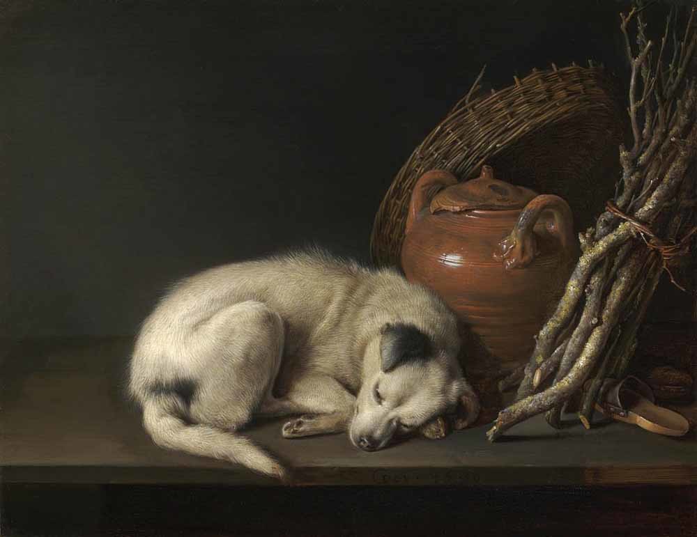 Gerrit Dou: Slapende hond naast een terracotta pot, 1650. – © Rose-Marie and Eijk van Otterloo Collection