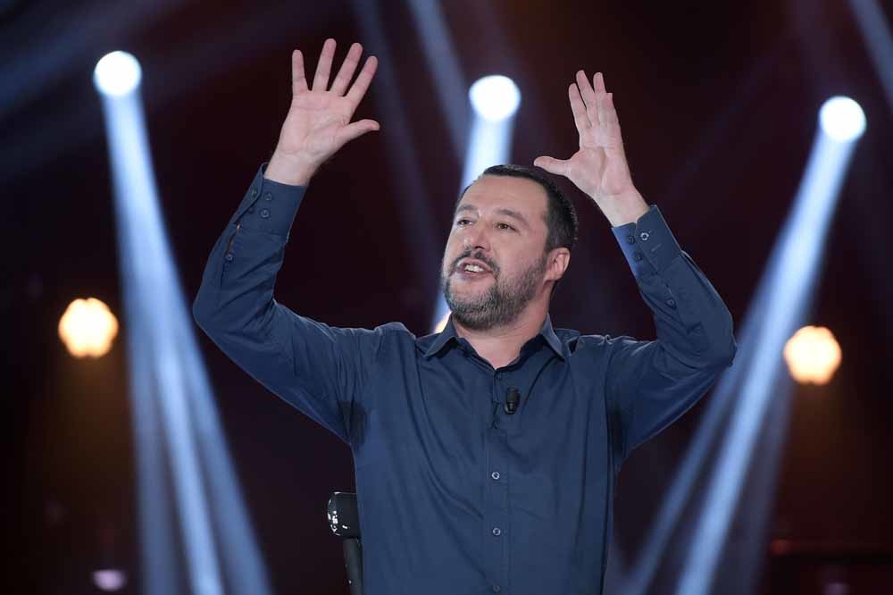 Vicepremier en minister van Binnenlandse Zaken Matteo Salvini tijdens een talkshow op de Italiaanse tv. – © Hollandse Hoogte
