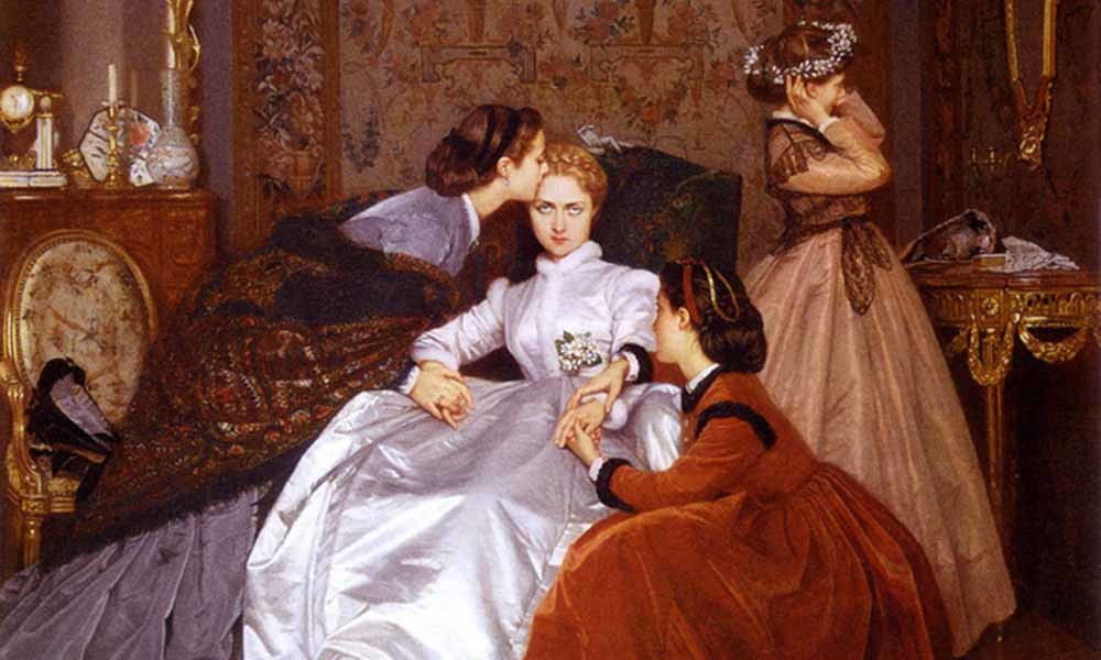 Detail van het schilderij The Reluctant Bride (1866) van de Franse schilder Auguste Toulmouche. – © Wikimedia