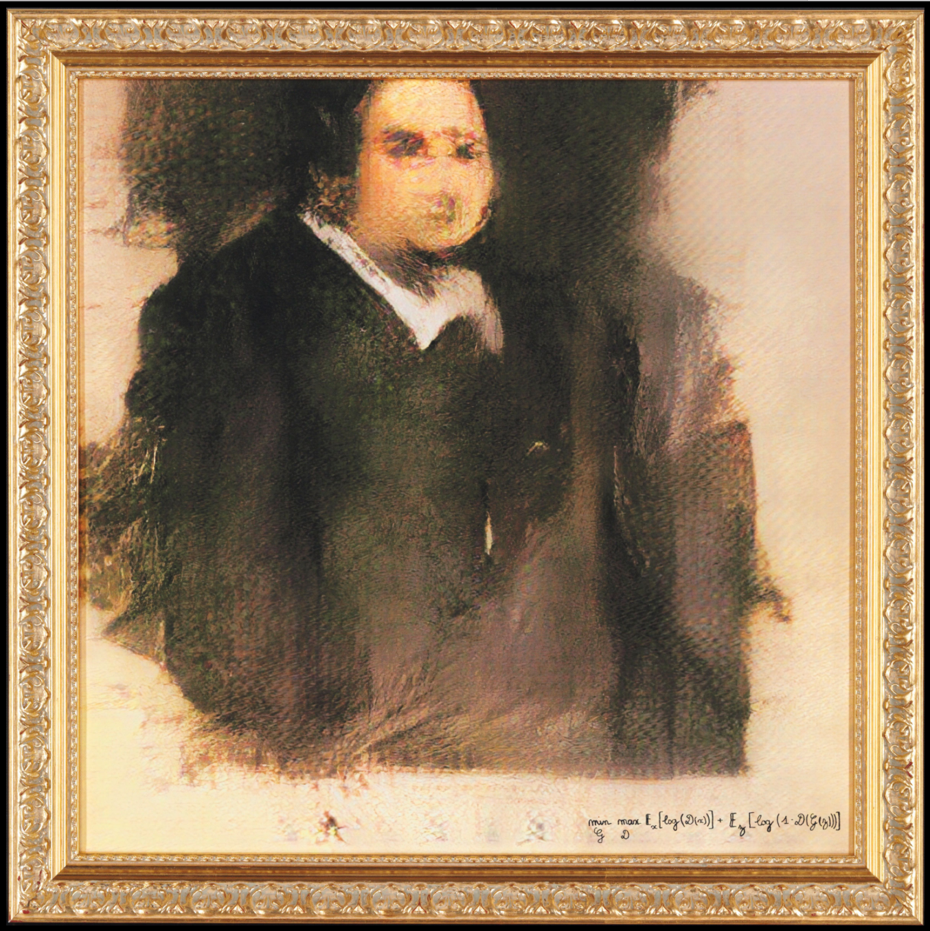 Portrait of Edmond de Belamy, een door een algoritme gegenereerde prent werd geveild voor 432.500 dollar. – © Obvious