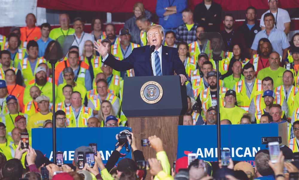 President Trump geeft een speech bij Shell in Monaca in Pennsylvania. © Jeff Swernsen / Getty Images