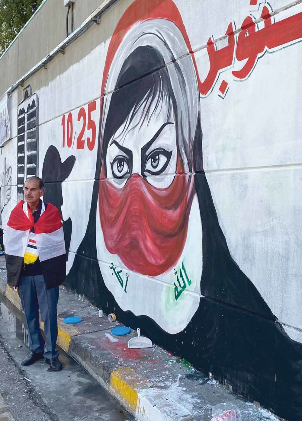 Demonstranten in Bagdad uiten met graffiti hun ongenoegen over het regerings-beleid.. – © Getty