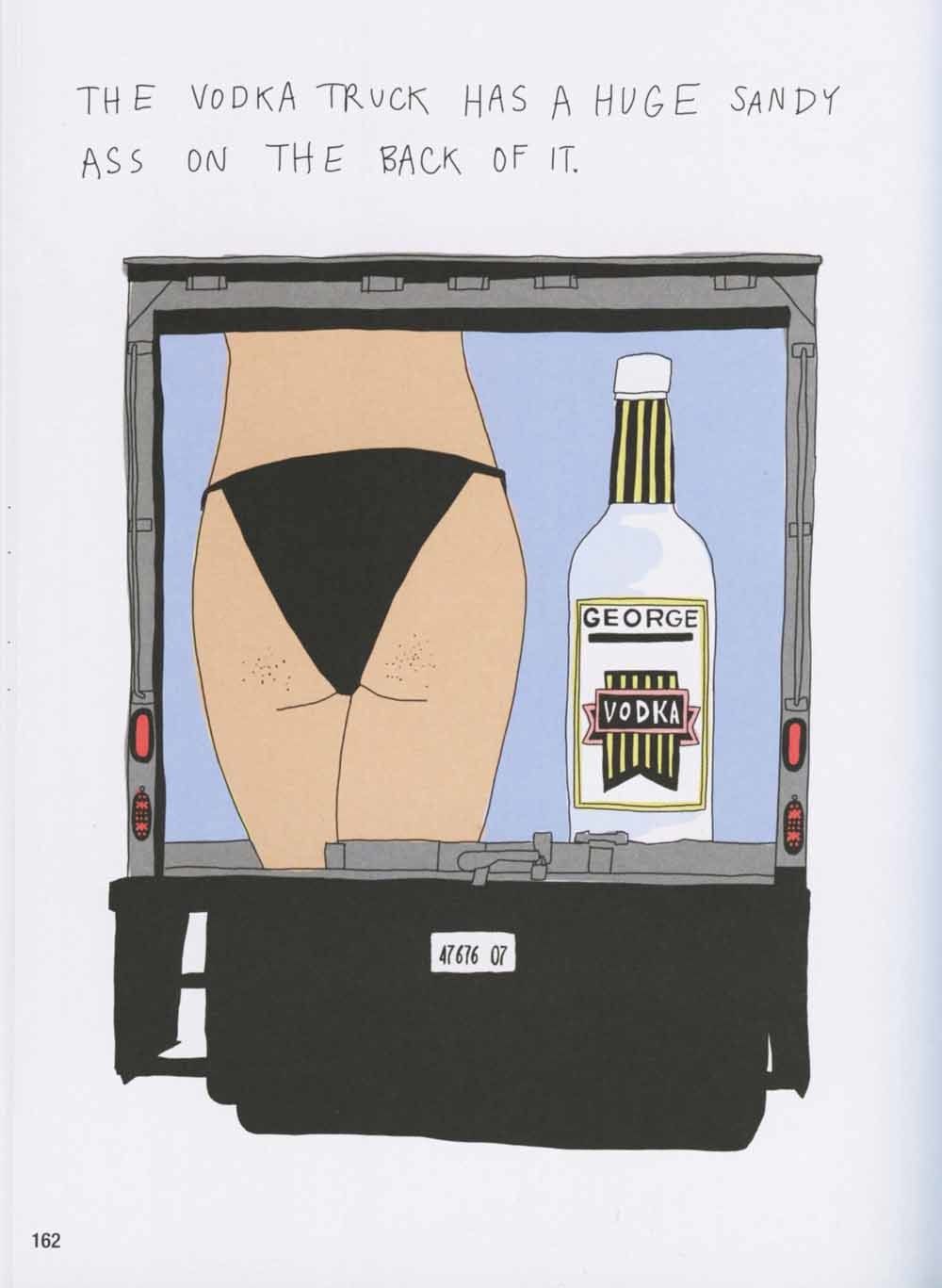 'The vodka truck has a huge sandy ass on the back of it.'', Een tekening uit Commute An Illustrated Memoir of Female Shame van Erin Williams © Erin Williams / Harry N. Abrams