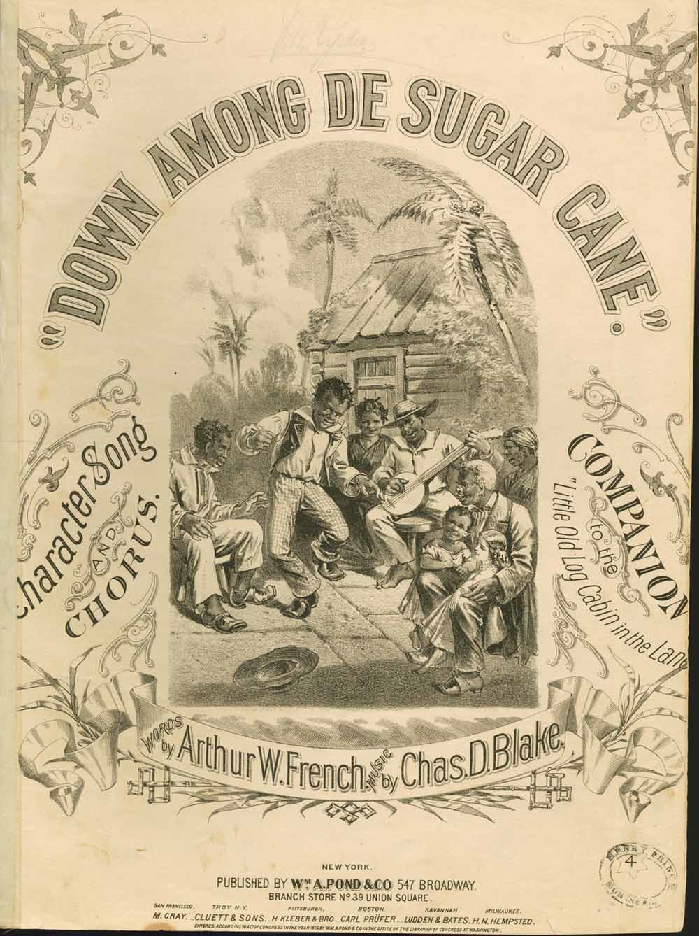 Voorplaat van bladmuziek van een lied uit 1875 waarop de pijnlijke dood door uitputting van een tot slaaf gemaakte suikerplantagewerker wordt geromantiseerd. – © Sheridan Libraries / Getty