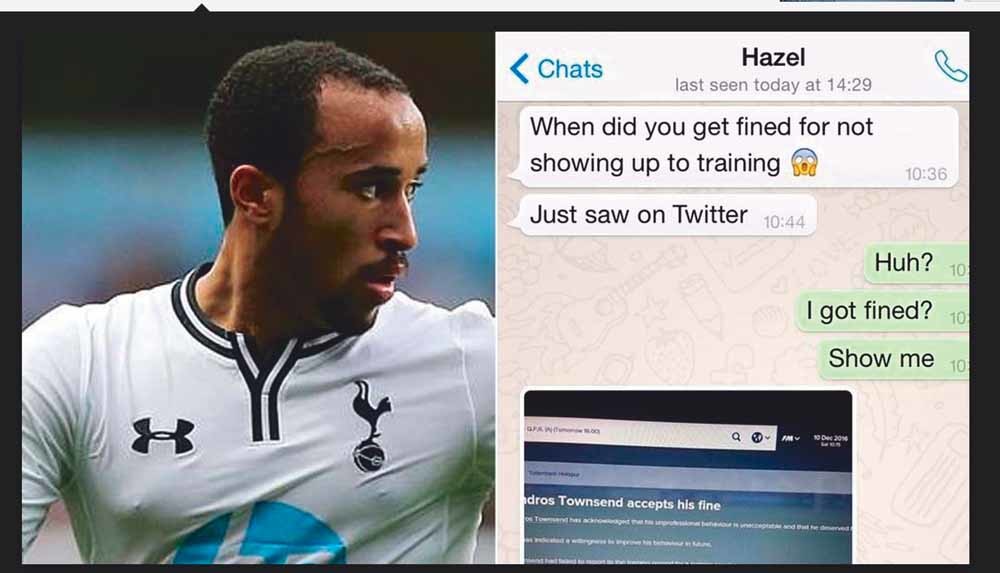 De Twitterconversatie tussen Andros Townsend en zijn vriendin.