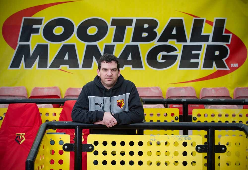 Miles Jacobson bij de lancering van Football Manager 2013. © Blake Ezra / Hollandse Hoogte