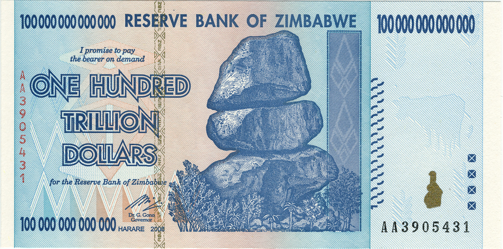 Een biljet van honderd biljoen dollar. – © Geo  Moore / Hollandse Hoogte