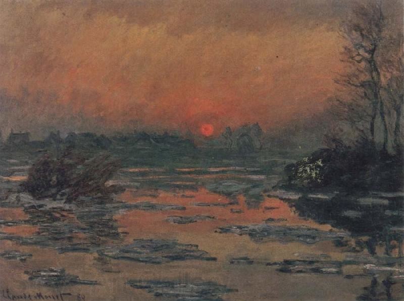 claude monet sunset on seine in winter